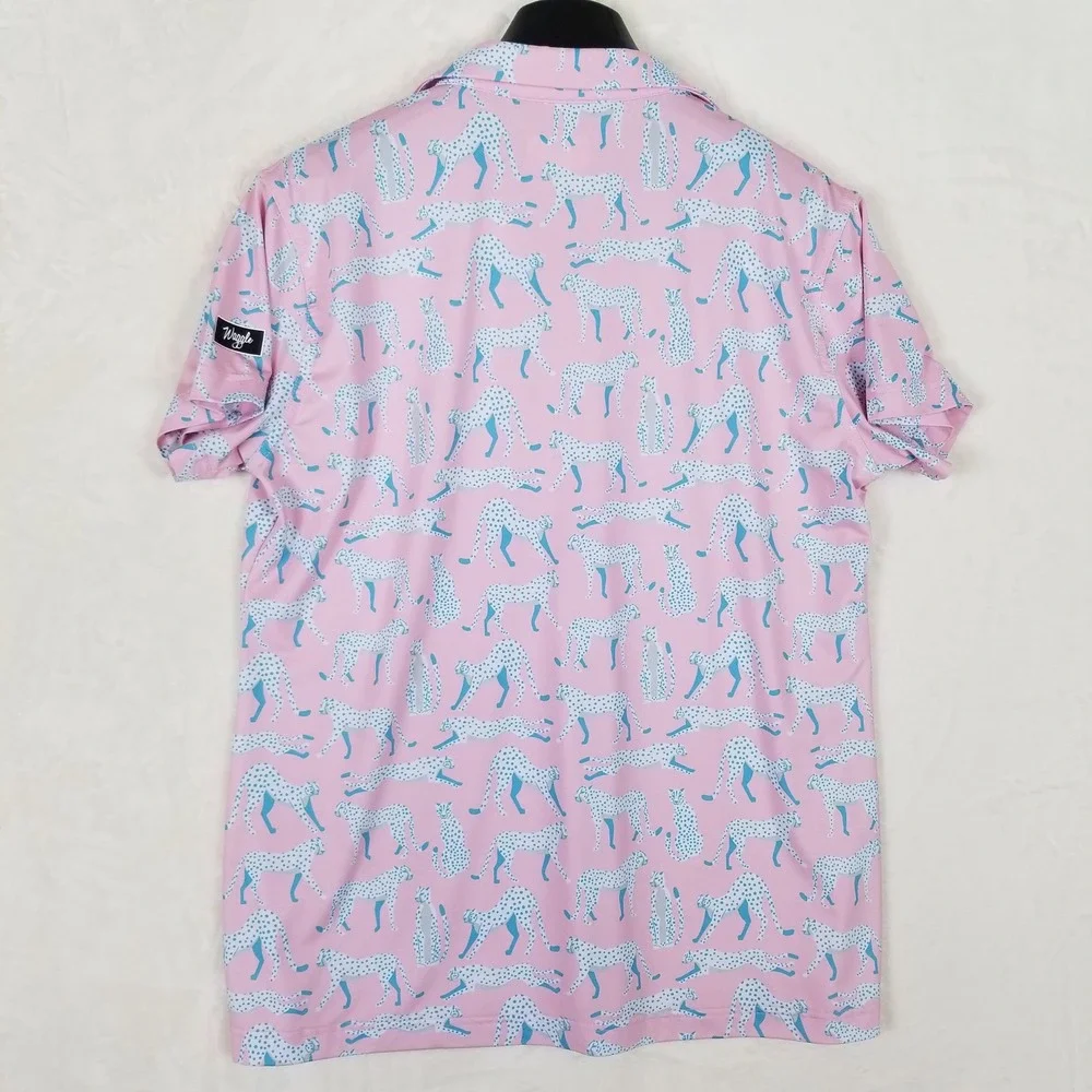 Waggle Men XL Pink‎ Cheetah Golf Polo Shirt Short Sleeve Stretch Performance - Picture 6 of 7